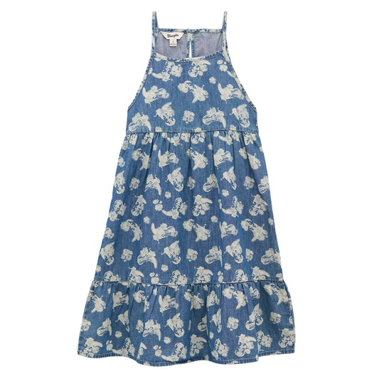 Wrangler Girl's Printed Denim Swing Dress - Blue