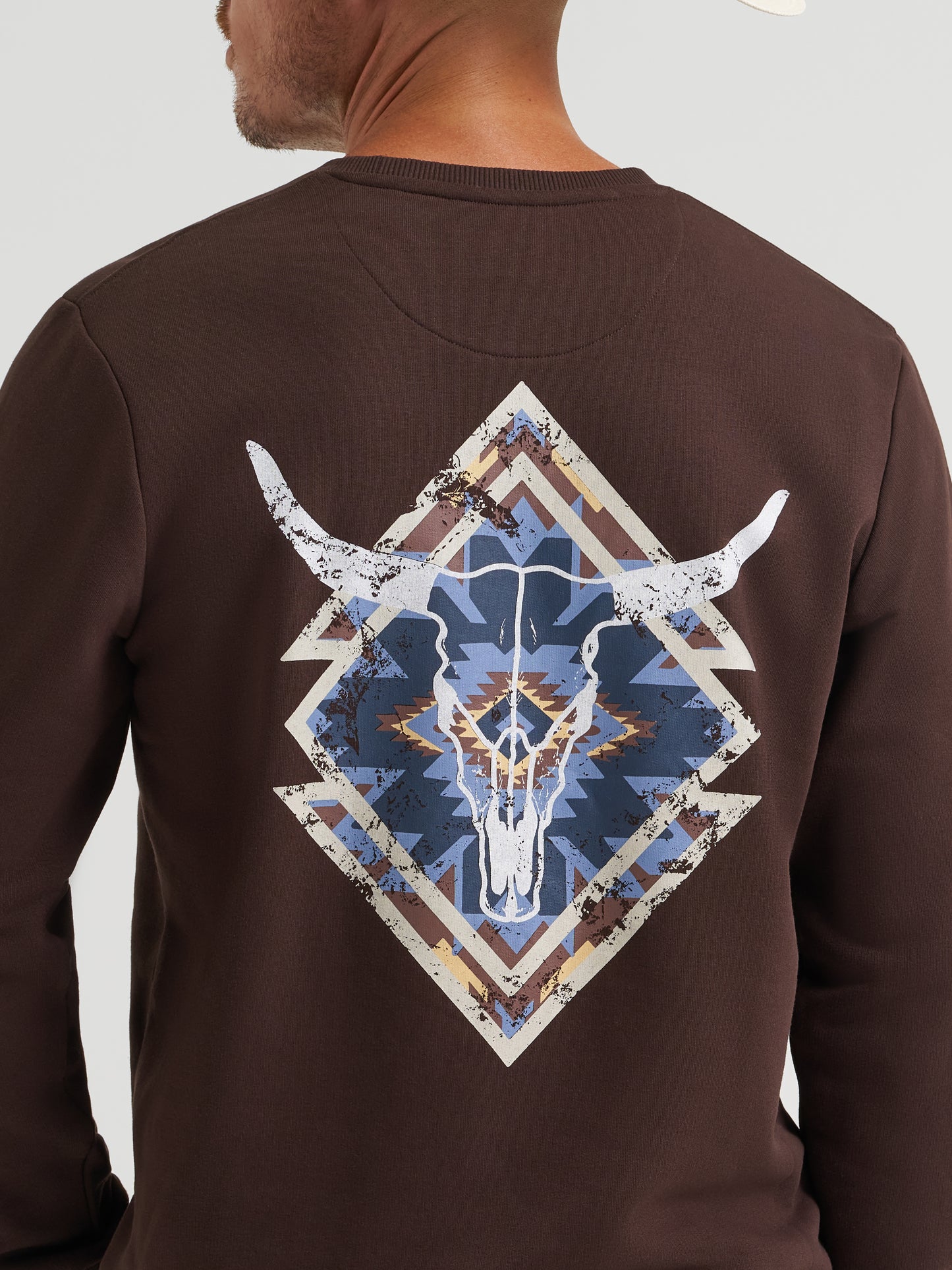 Wrangler Skull Steer Graphic Fleece Crew Sweatshirt - Mole Brown
