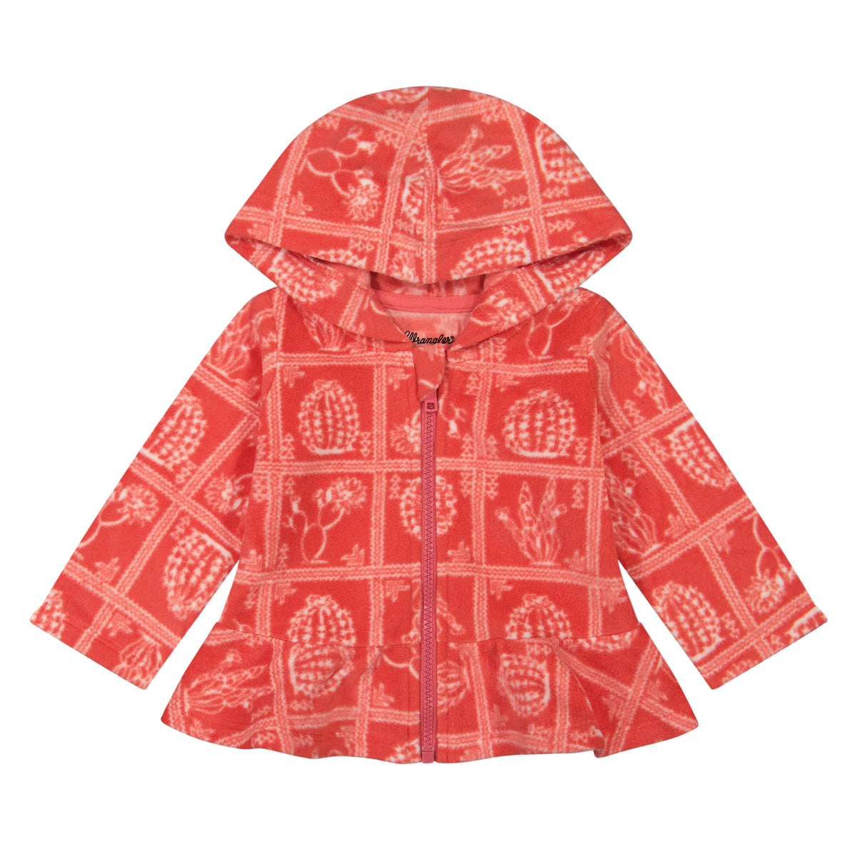 Wrangler Girl's Fleece Graphic Full Zip Ruffle Hem Hoodie - Red