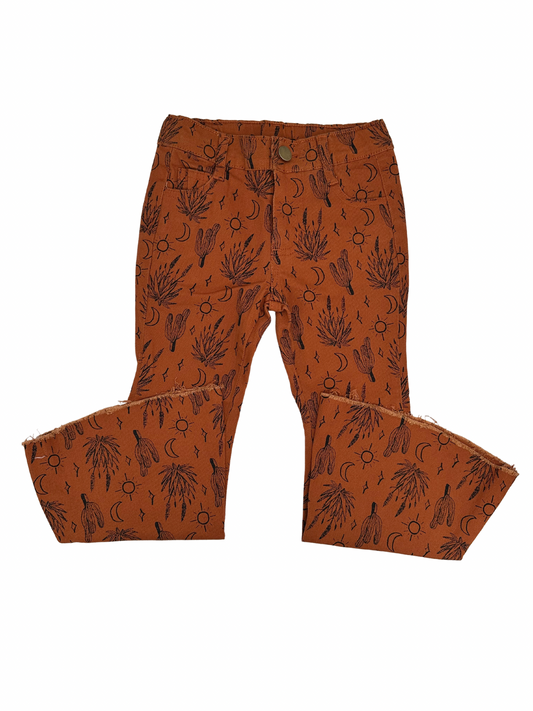 Girl's Rust Desert Sun Design Flare Jeans