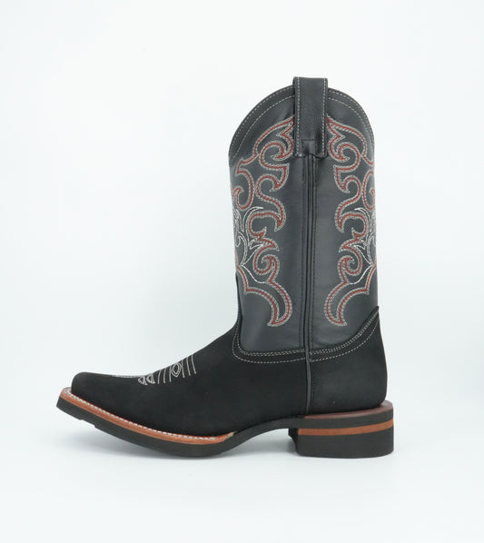 La Sierra Men's Nobuck Square Toe Rubber Sole Boot Black