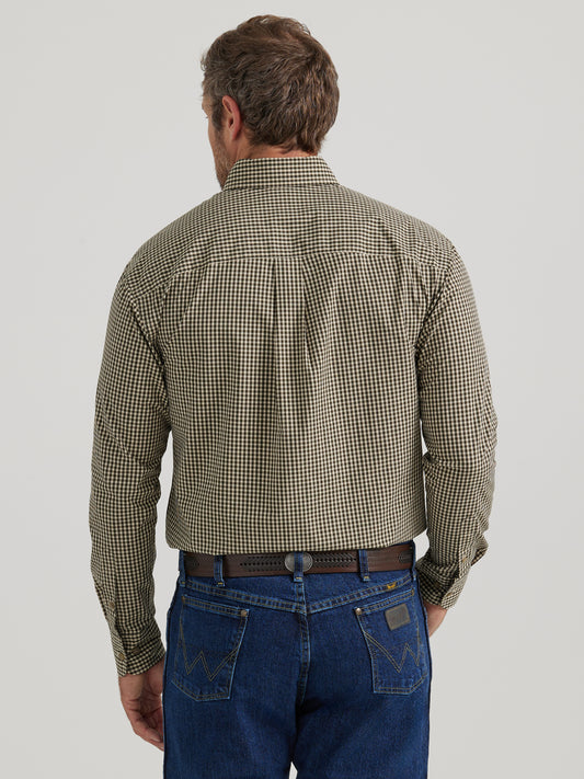 Wrangler Men’s Western Olive/Tan Check Long Sleeve Shirt