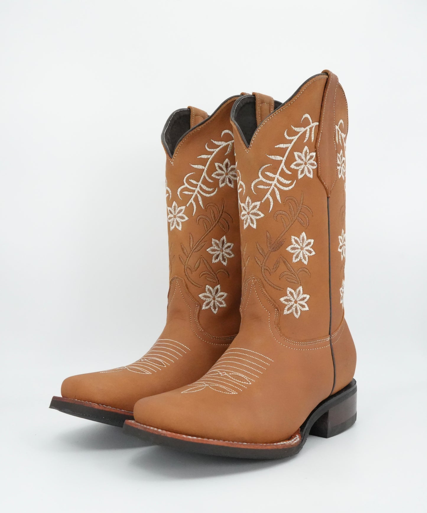 Stephy Women's Crazy Brown Floral Wide Square Toe Boot