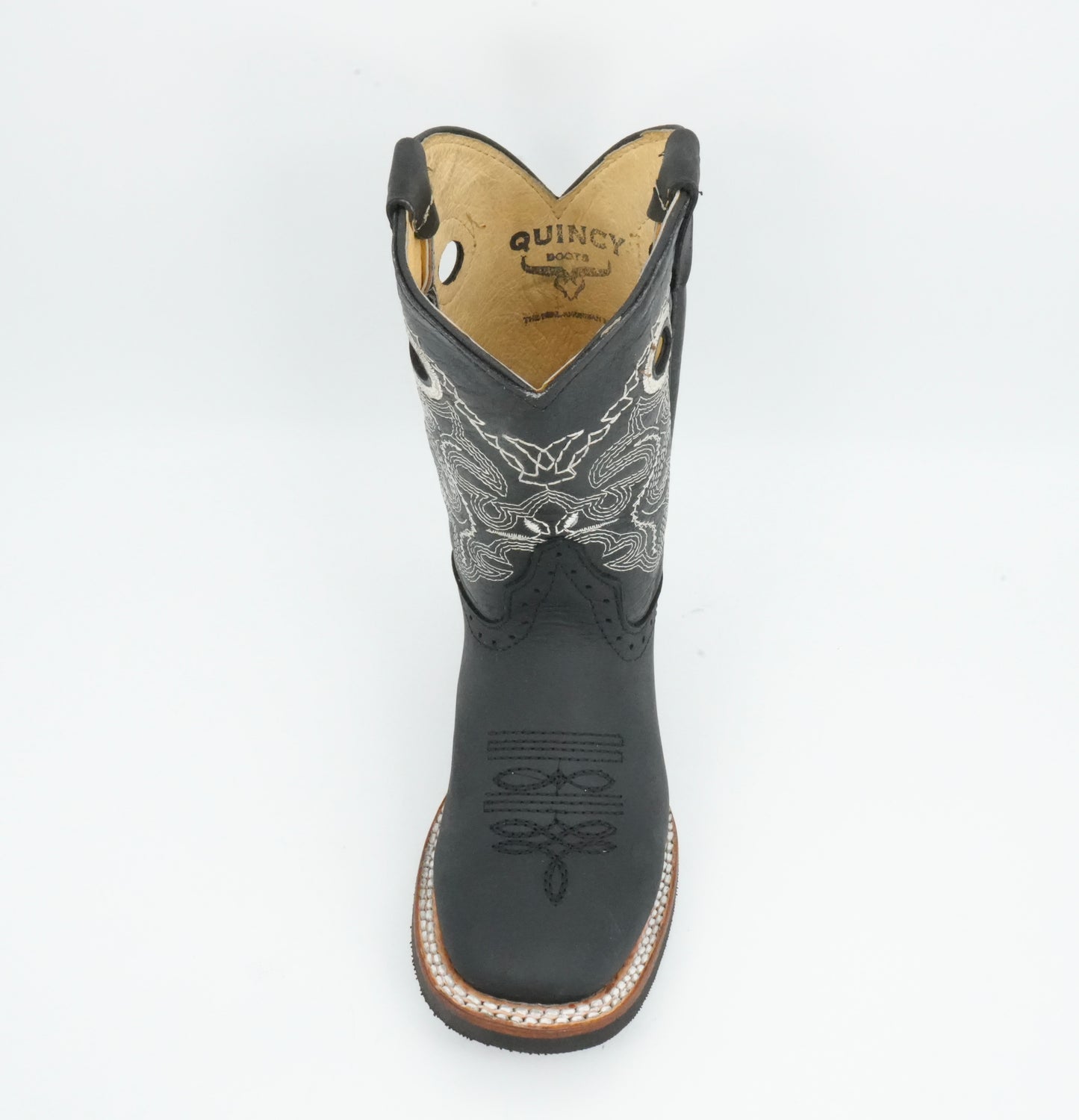 Quincy Kid's Crazy Black Square Toe Boot