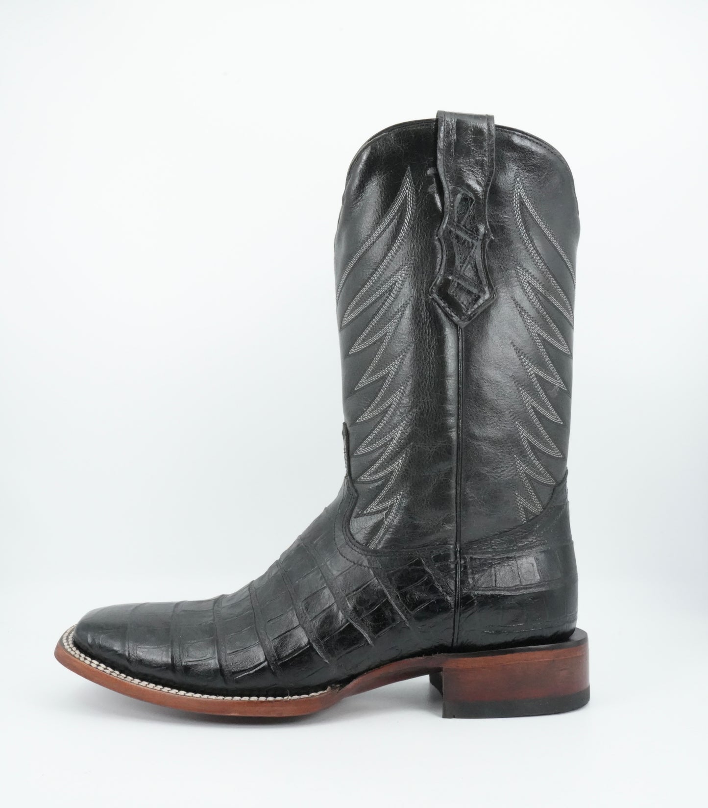 Quincy Men's Alligator Belly Print Black Wide Square Toe Boot