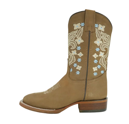 Calzatti Women's Avellana Blue Nobuck Wide Square Toe Boot