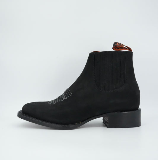 Hooch Men's Black Nobuck Square Toe Short Boot