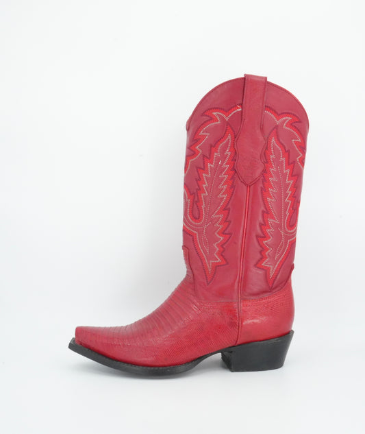 Los Altos Women's Lizard Teju Red Snip Toe Boot