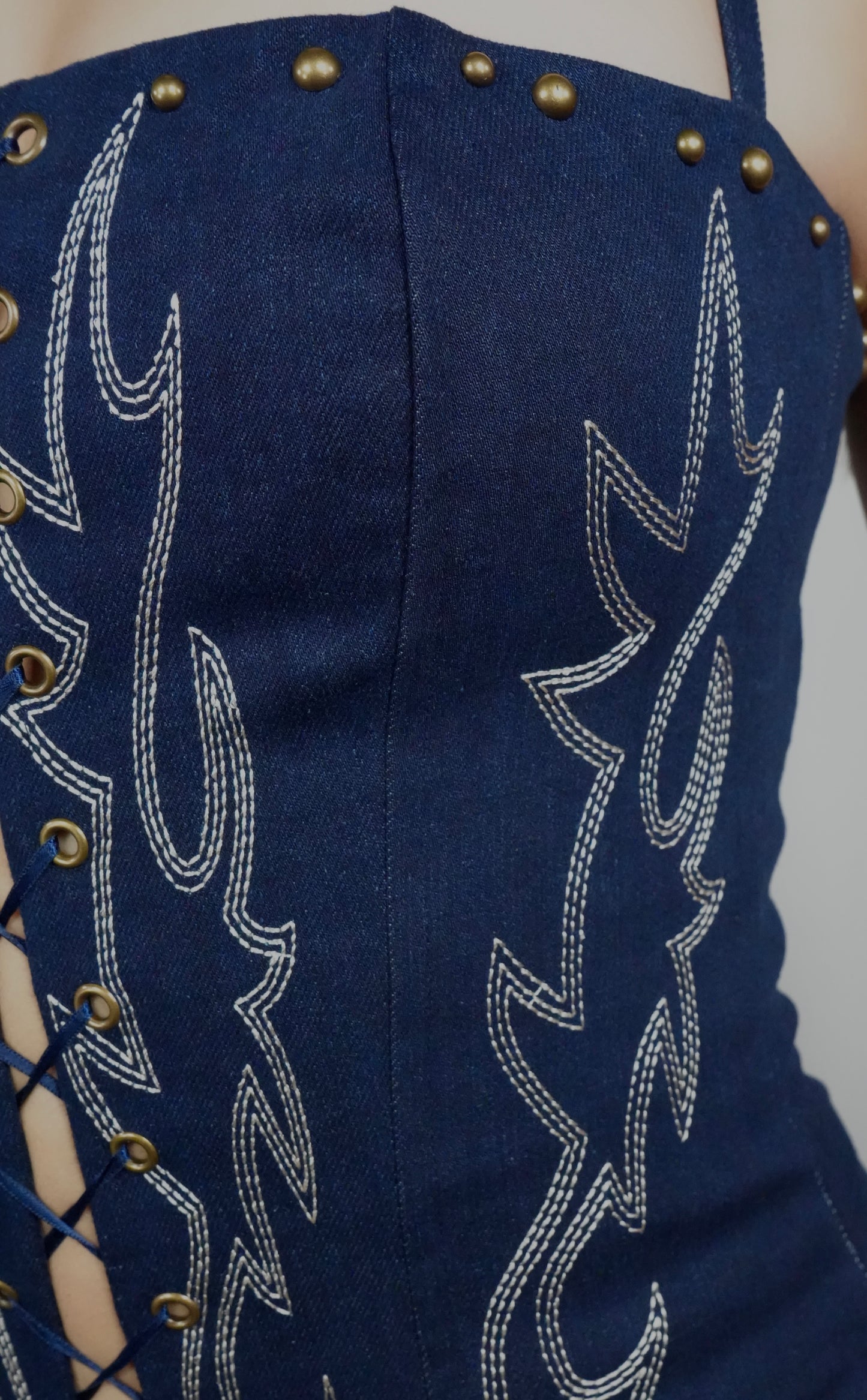 Women's Raely Embroidered Western Corset Top - Dark Blue