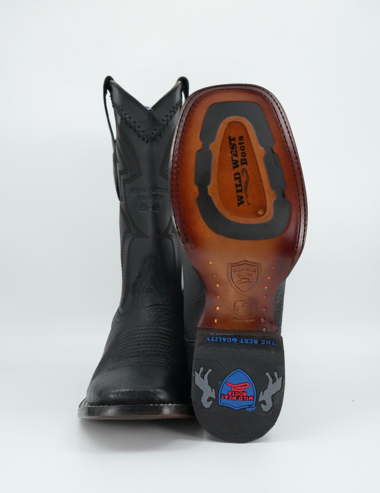 Wild West Men's Laser Bull Shoulder Black Wide Square Toe Boot