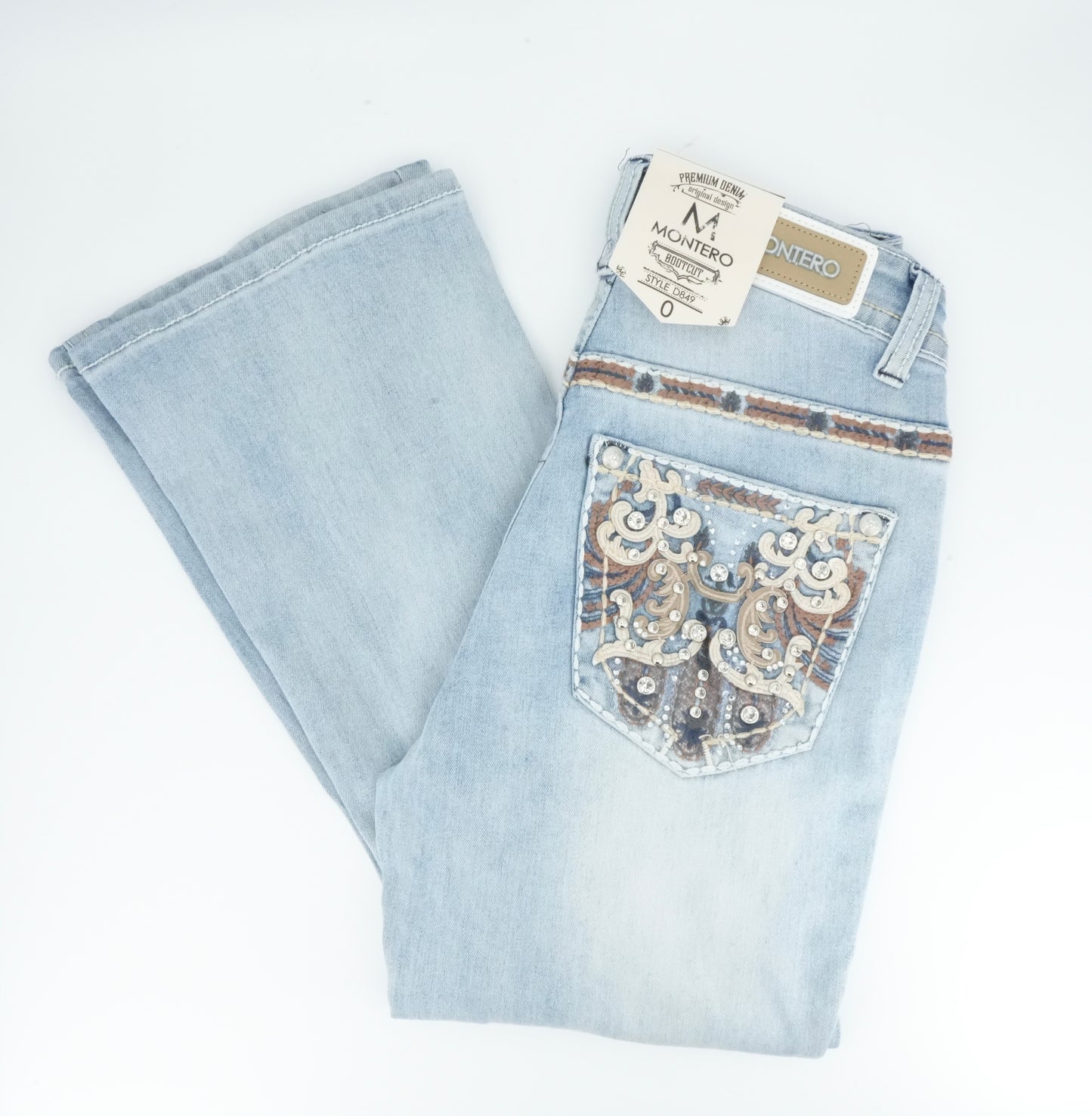 Montero Women's Bling Pocket Light Blue Bootcut Jean