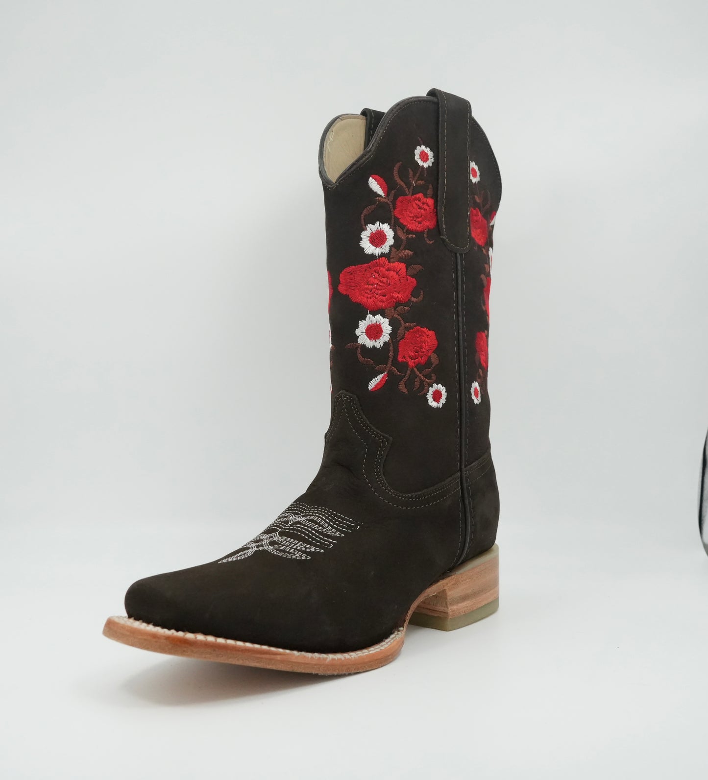 Stephy Women's Nobuck Brown Floral Square Toe Boot