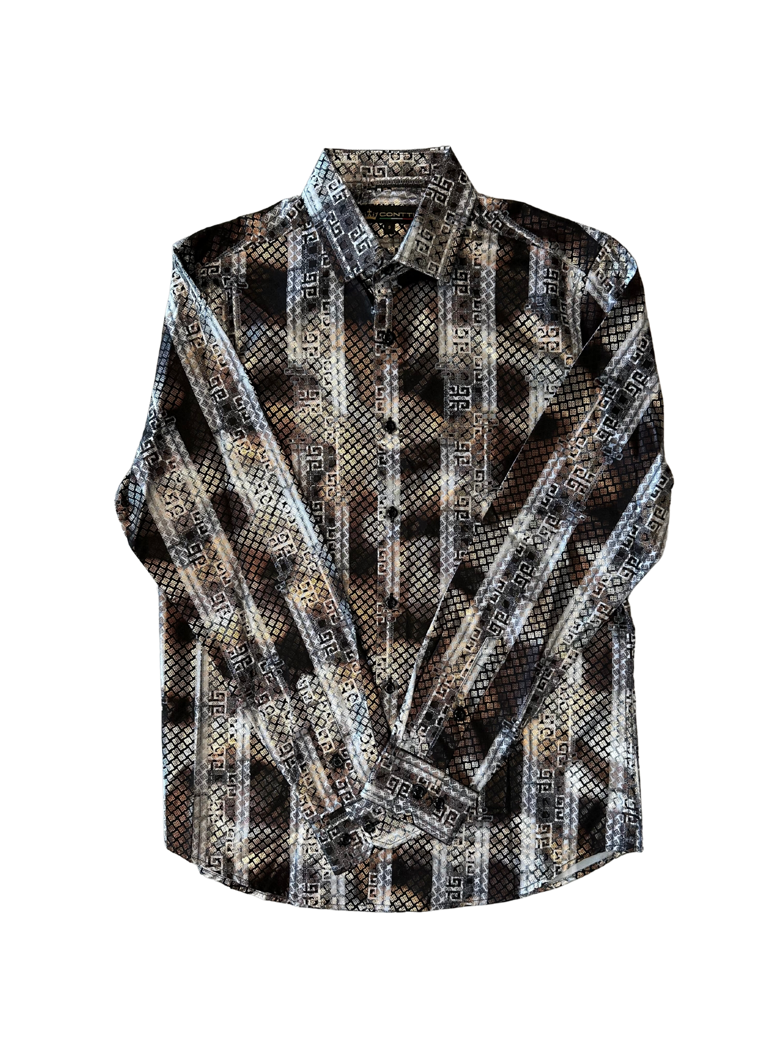 mens black and silver dress shirt Men's Black Striped Dress Shirt Tie Combo Chain Collar DN77M