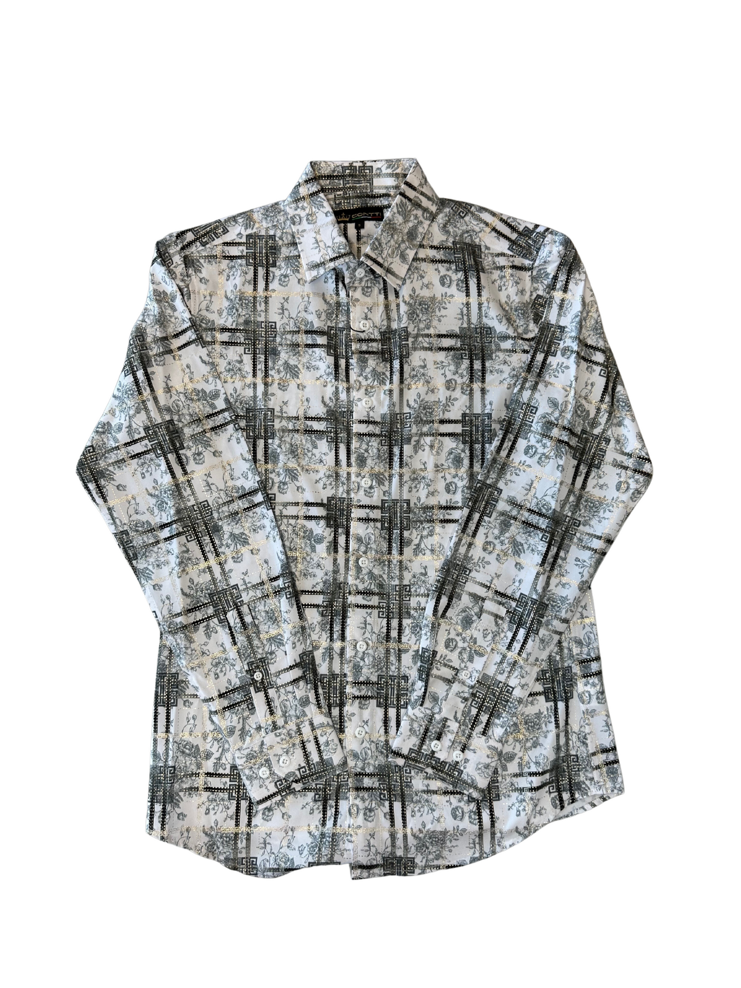 Men's Floral Cube White Button Down Shirt