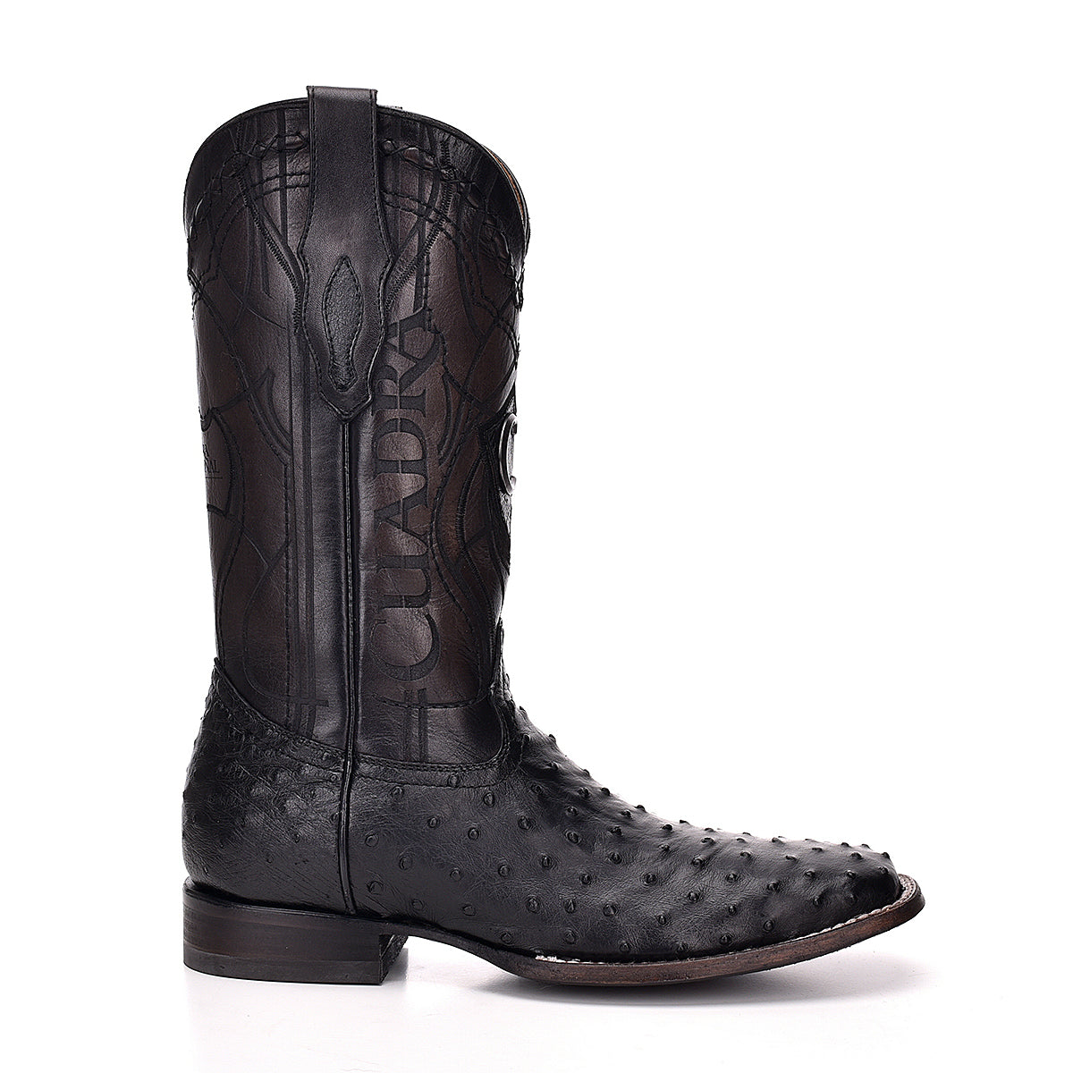 Cuadra Men's Black Genuine Ostrich Leather Square Toe Boot