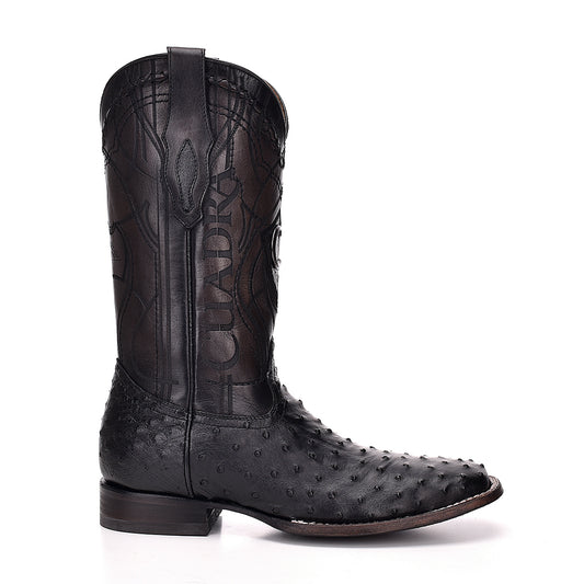 Cuadra Men's Black Genuine Ostrich Leather Square Toe Boot