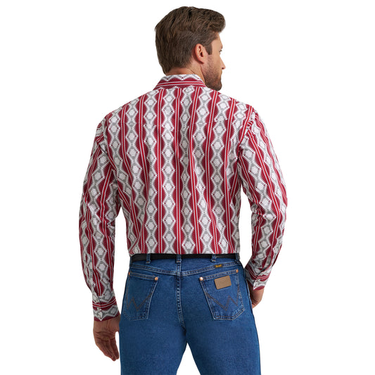 Wrangler Checotah Long Sleeve Western Snap Shirt - Burgundy