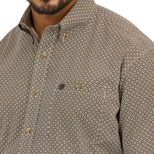 Wrangler Men's Short Sleeve Button Down Brown Print Shirt