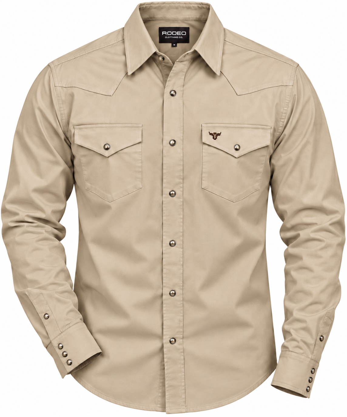 Rodeo Men's Western Snap Button Long Sleeve Shirt - Khaki