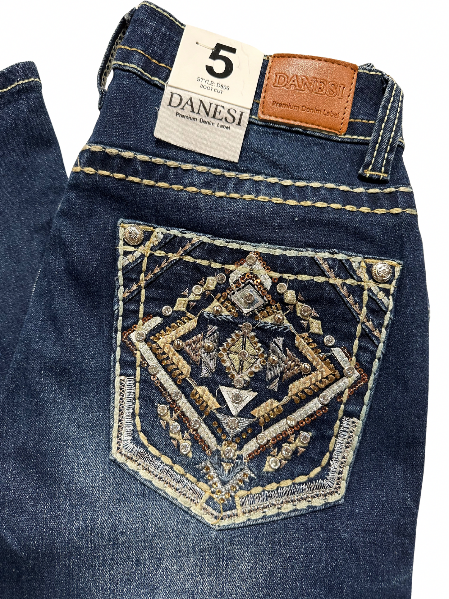 Danesi Blue Bling Gold Pocket Bootcut Jean