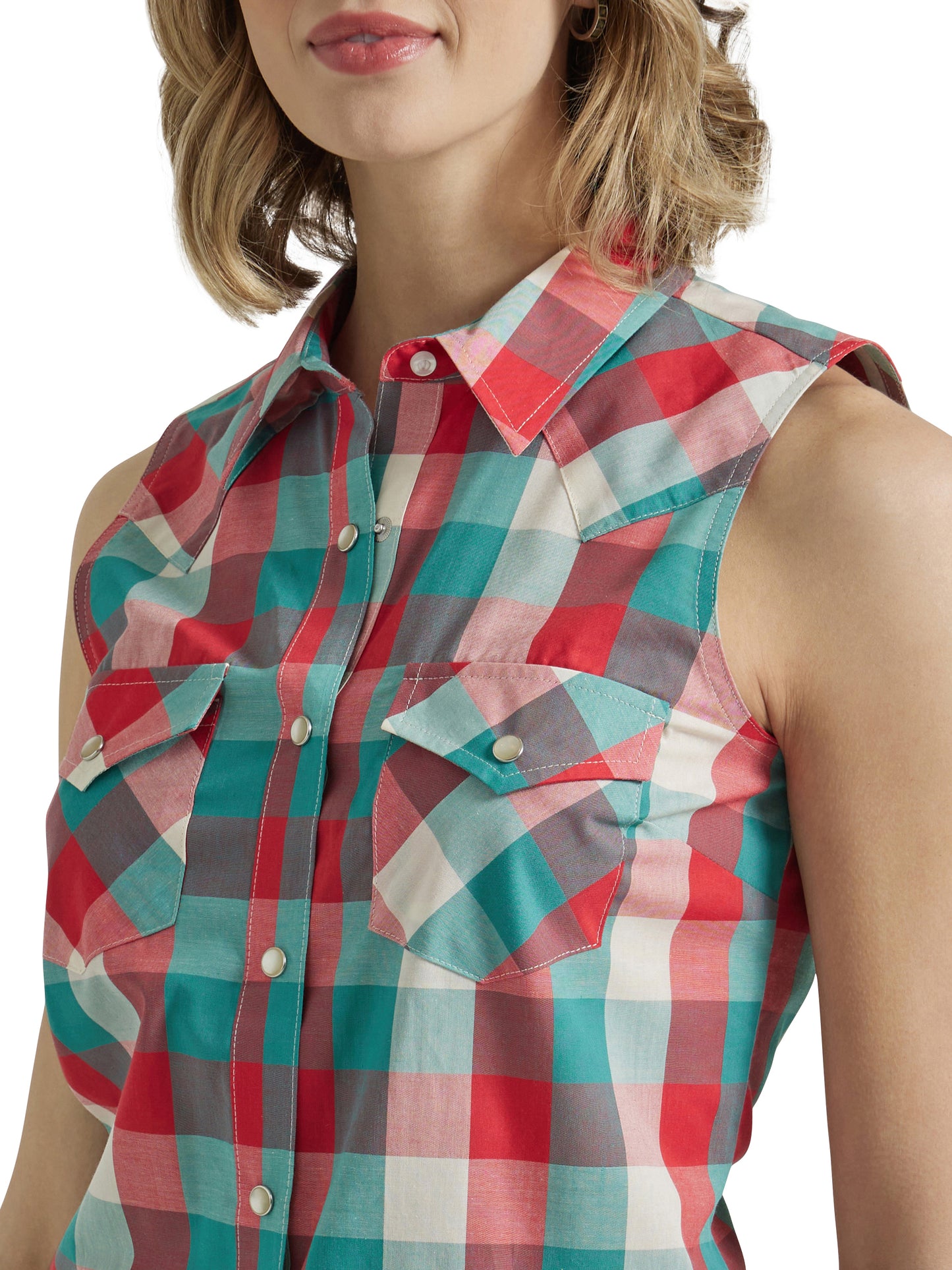 Wrangler Women's Retro Essential Western Snap Tank Turquoise Red
