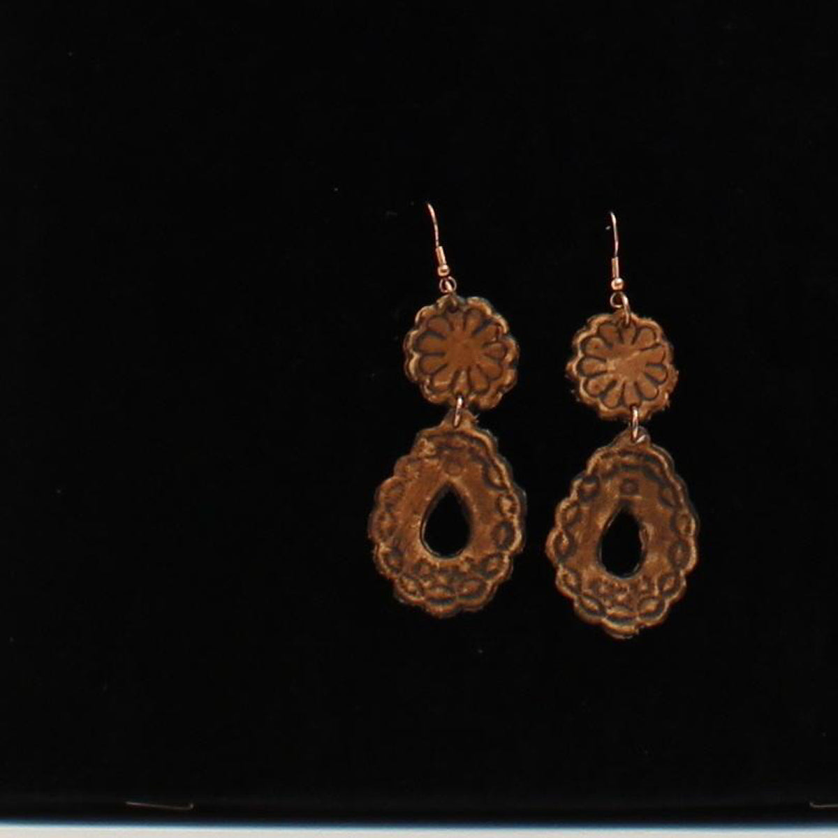 Silver Strike Brown Leather Flower Earrings