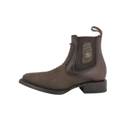 Hooch Men's Chocolate Python Print Square Toe Short Boot