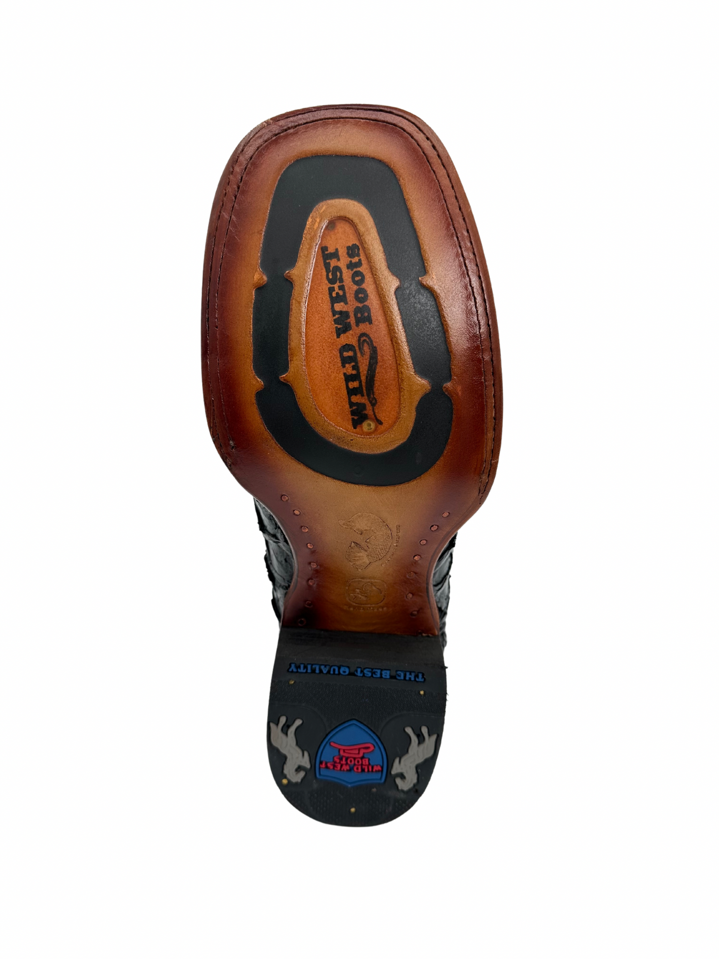 Wild West Men's Black Glossy Genuine Pirarucu Wide Square Toe Boot