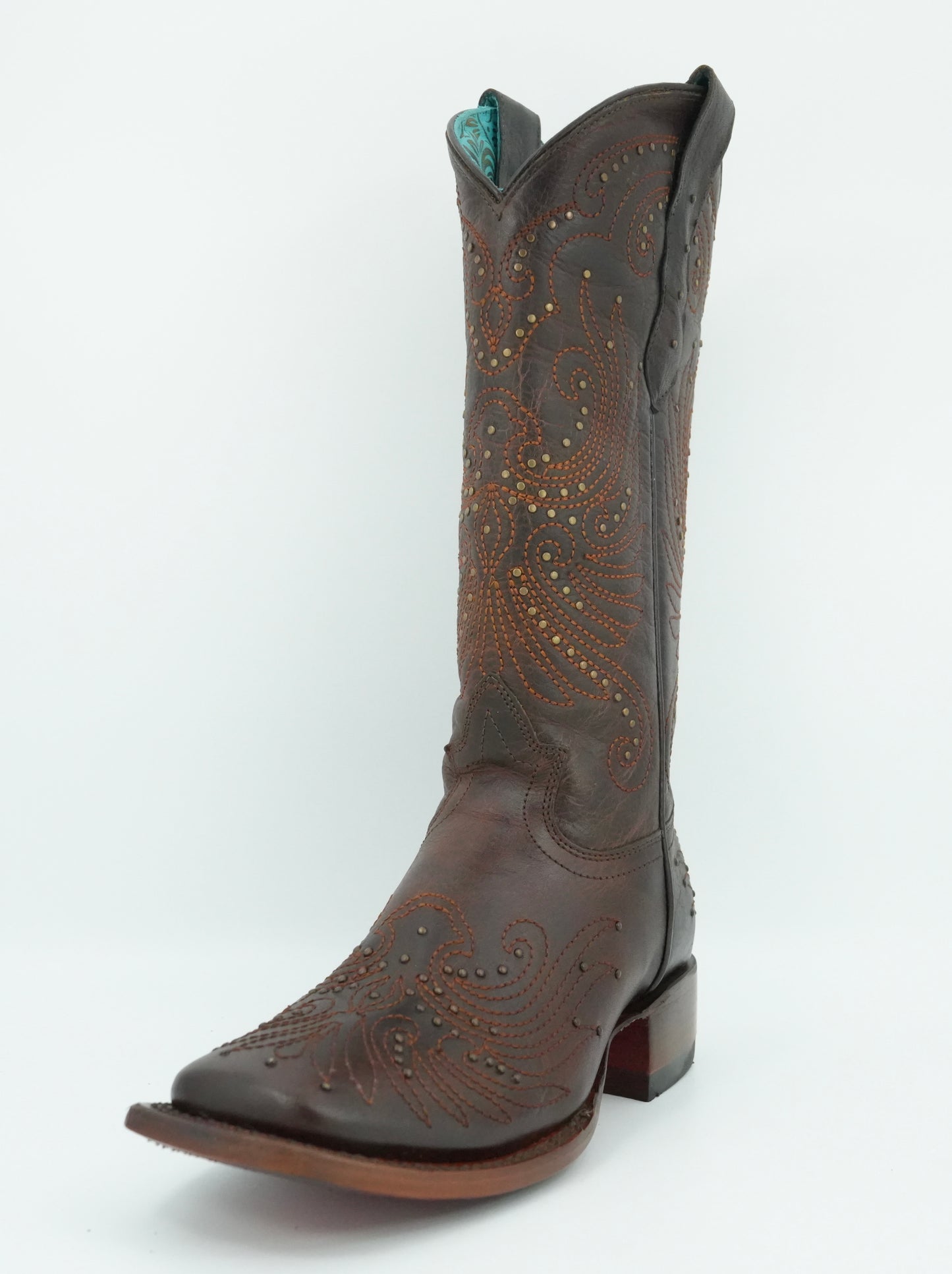 Quincy Women's Embroidered Crazy Mocha Wide Square Toe Boot