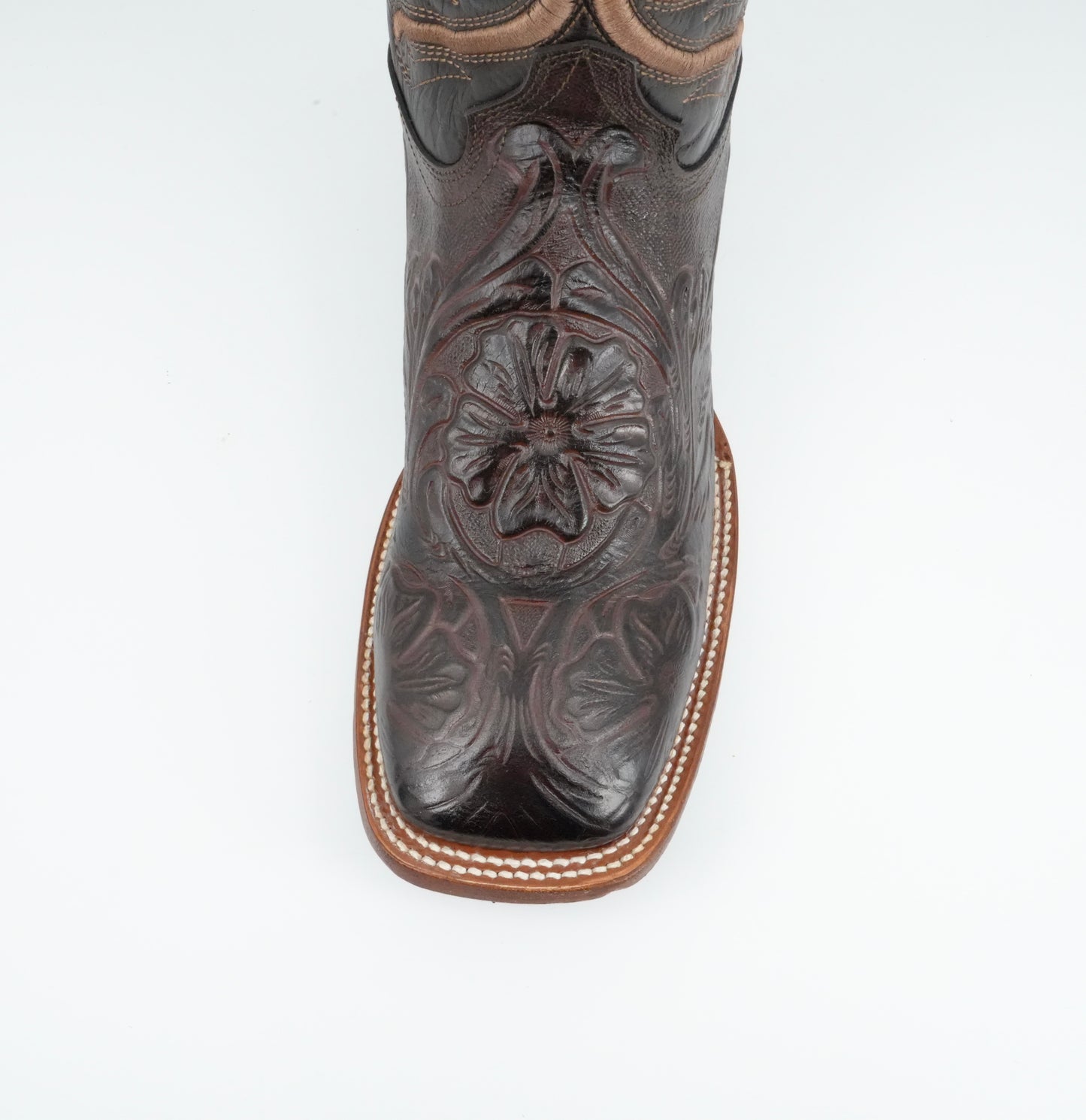 Quincy Men's Tooled Print Leather Chocolate Wide Square Toe Boot