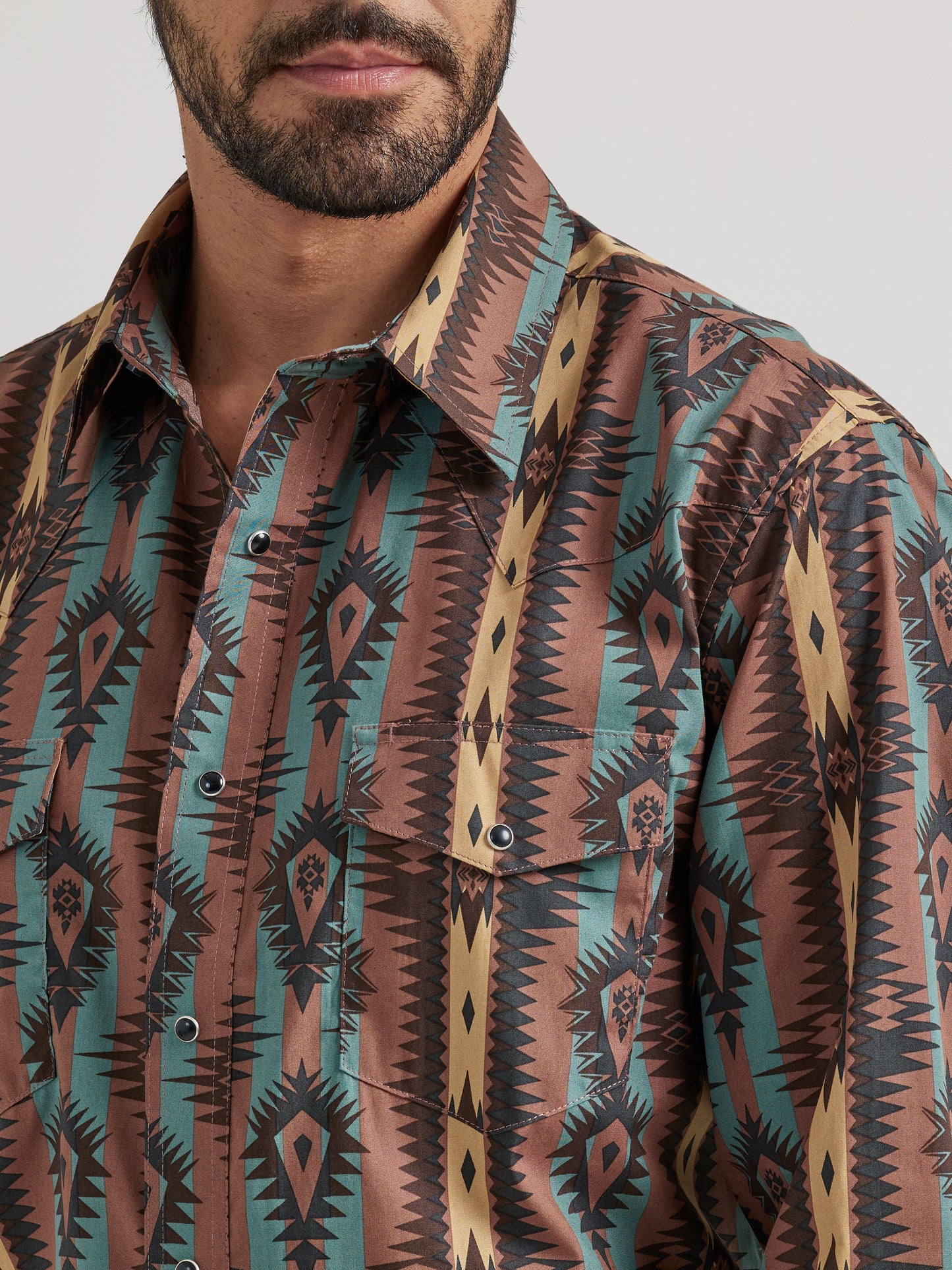 Wrangler x Checotah Western Snap Printed Shirt Brown/Blue/Tan