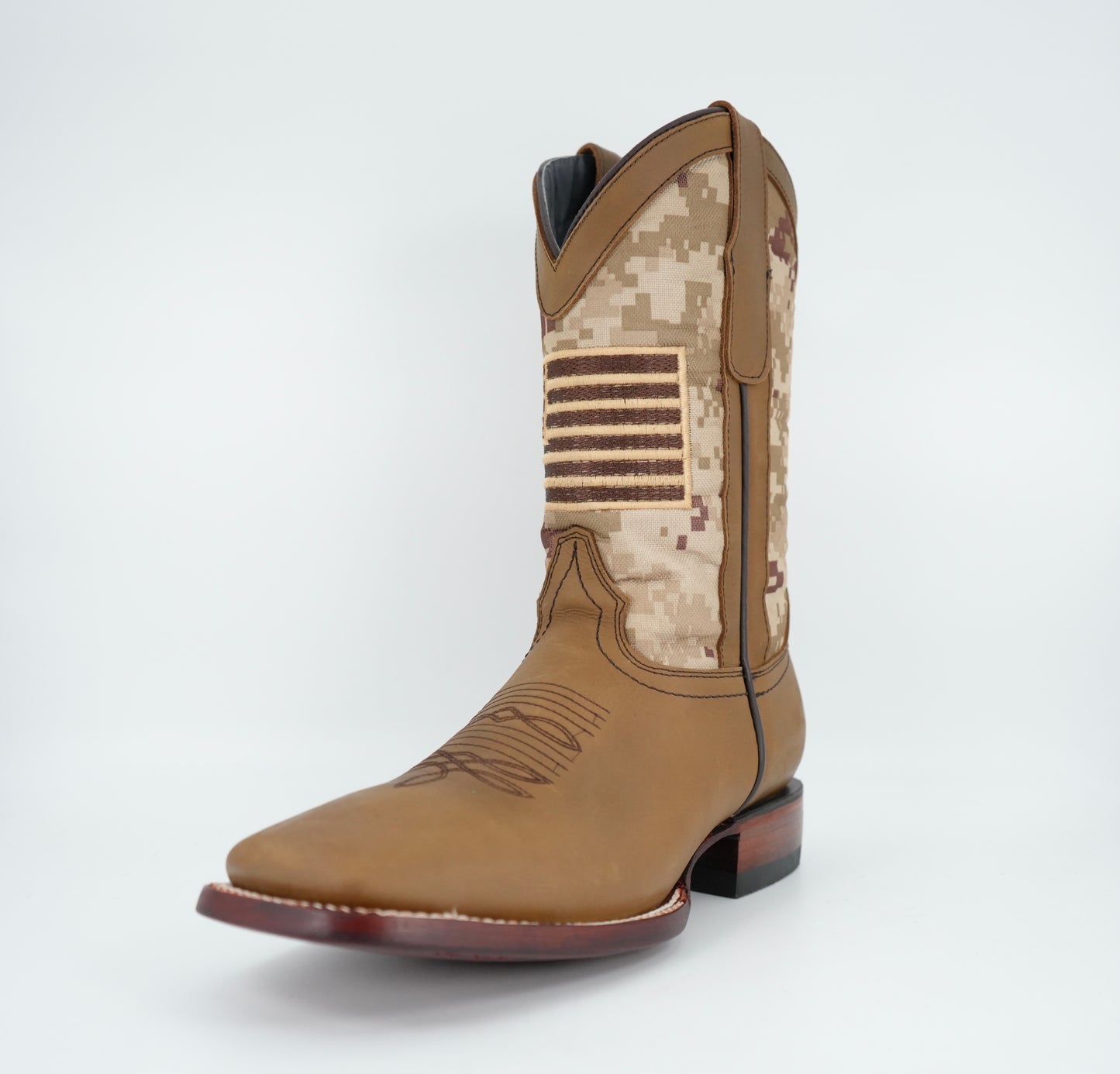 Los Angeles Men’s Crazy Leather Taupe Flag Wide Square Toe Boot