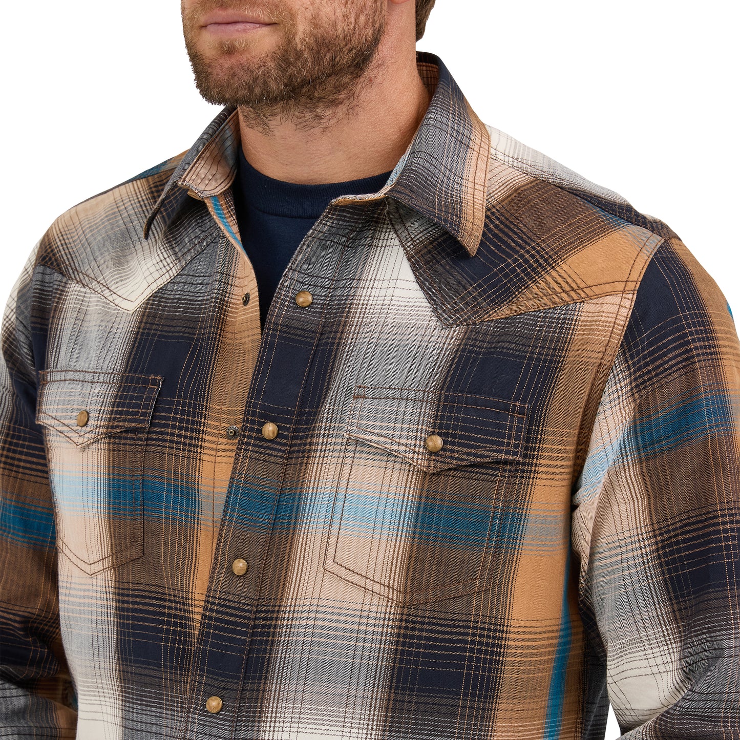 Wrangler Retro Men's Long Sleeve Western Snap Plaid Shirt - Bold Brown