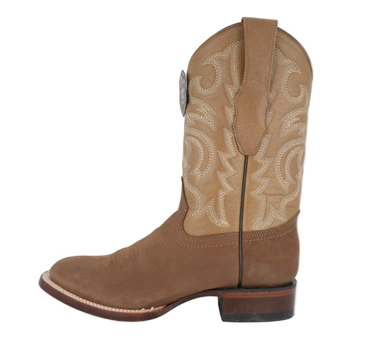 Los Altos Men's Nobuck Taupe Wide Square Toe Boot