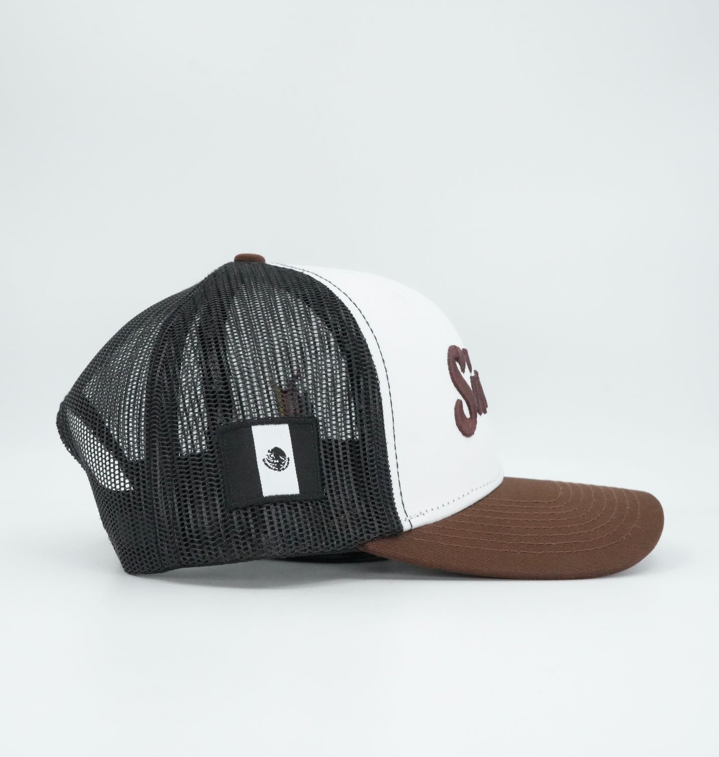 45 Cursive Trucker Cap- White/Chocolate