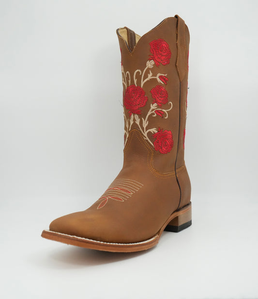 Quincy Women's Roses Crazy Tang Wide Square Toe Boot