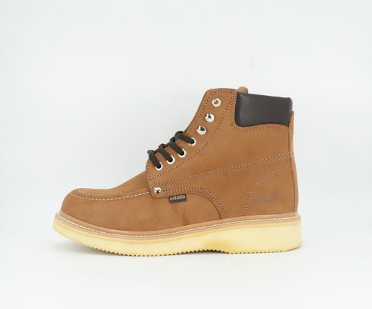 Establo Men's Nobuck Moc Toe Lace Up Work Boot - Honey