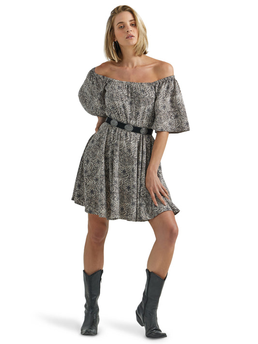 Wrangler Retro Women's Americana Flutter Sleeve Dress Grey