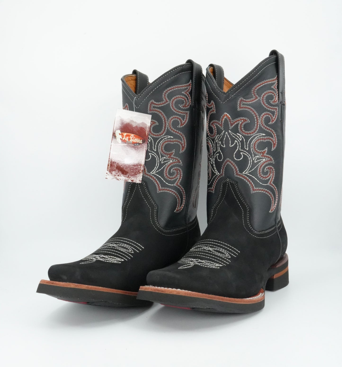 La Sierra Men's Nobuck Square Toe Rubber Sole Boot Black