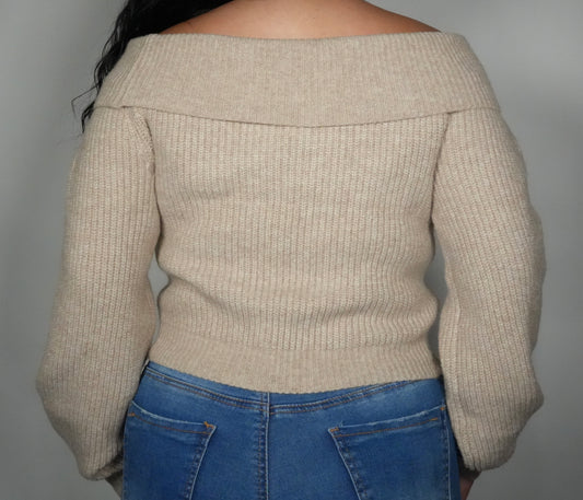Women’s Knitted Fold Over Haze Sweater - Oat