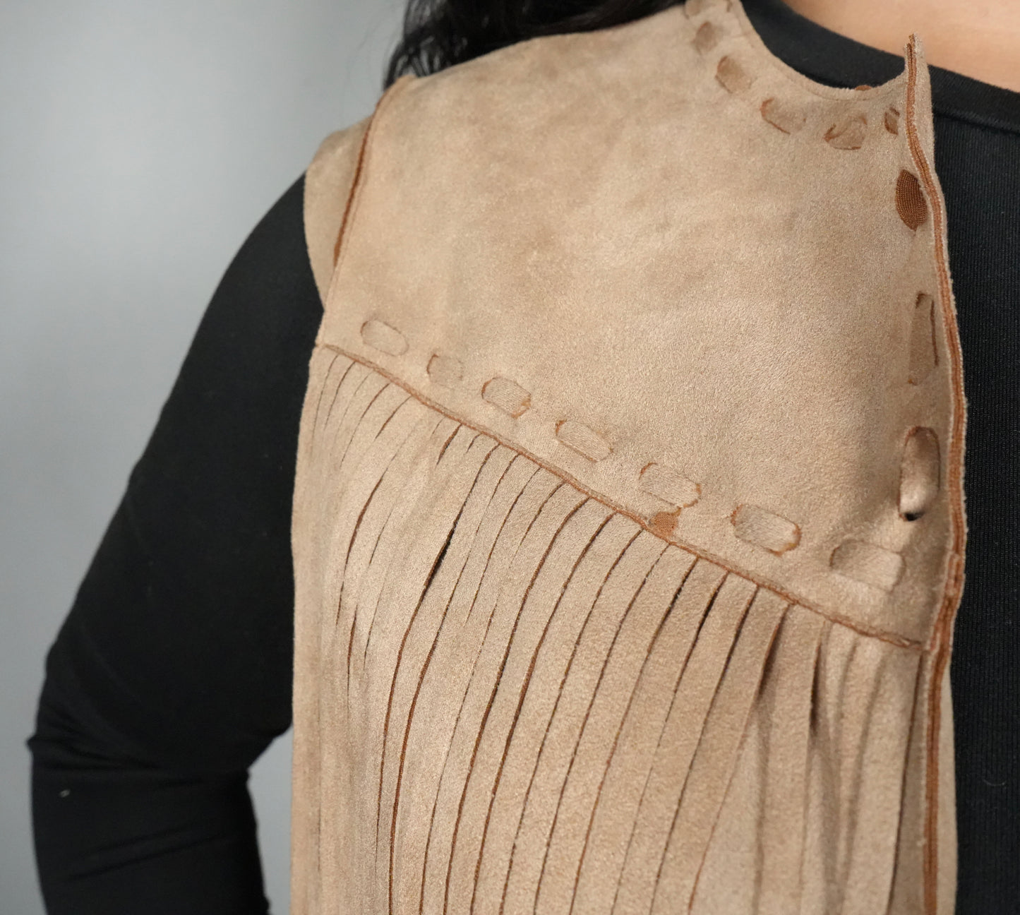 Blue B Women's Suede Fringe Western Vest - Camel