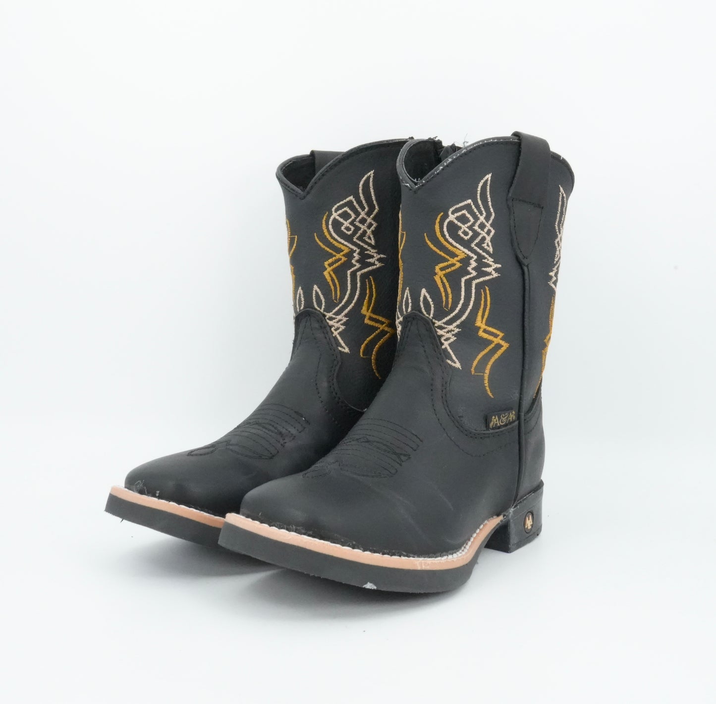 A&A Kid's Black Gold Crazy Stitched Boot