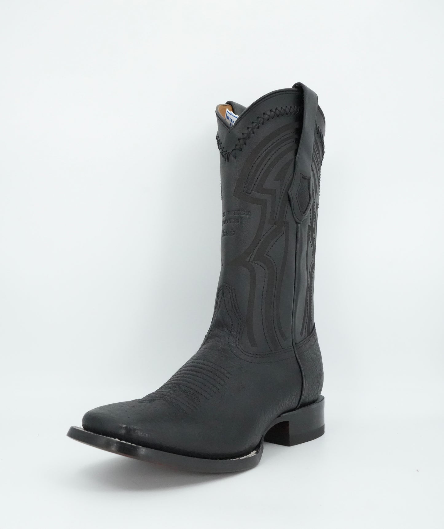 Wild West Men's Laser Bull Shoulder Black Wide Square Toe Boot