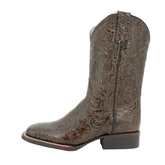 Calzatti Women's Embossed Tooled Print Wide Square Toe Boot Brown