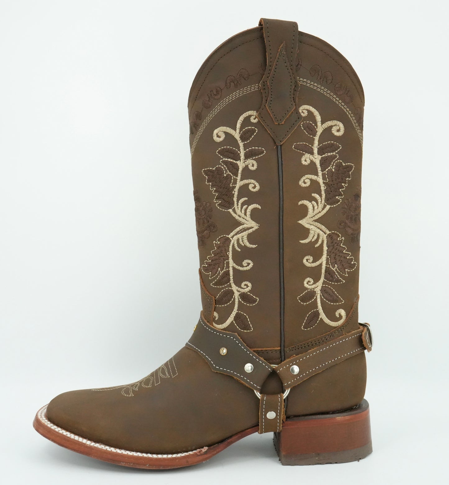 La Sierra Women's Brown Embroidered Strapped Square Toe Boot