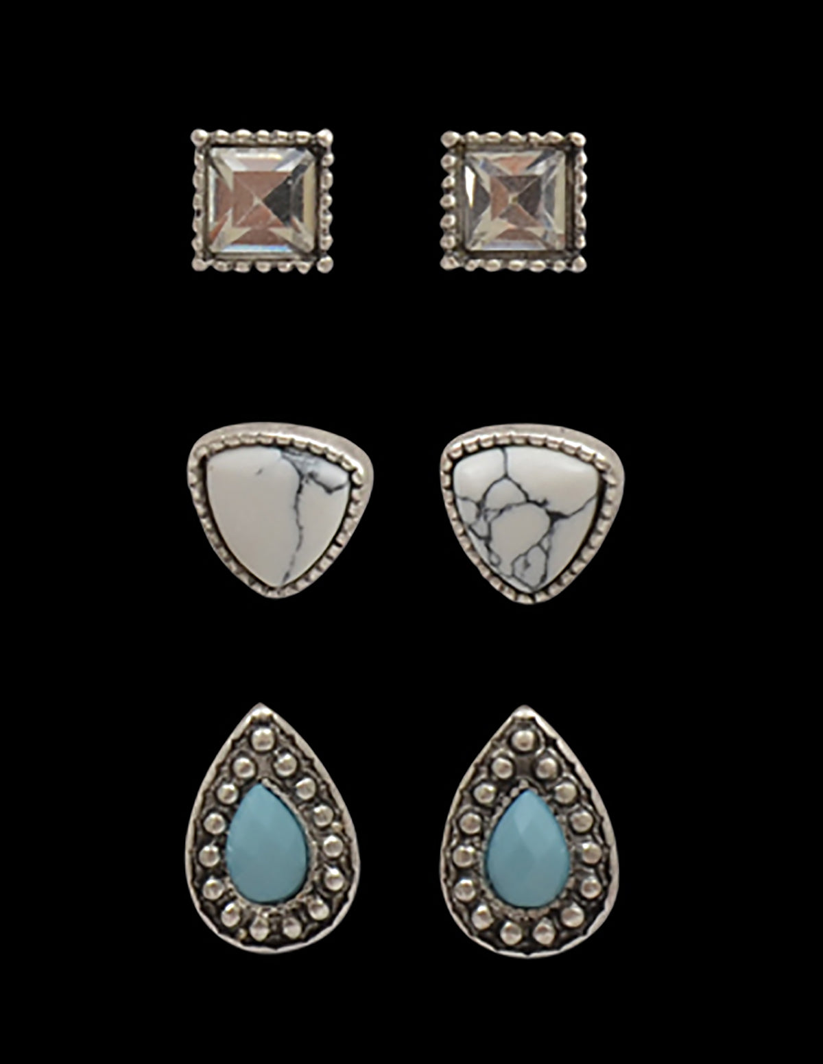 Silver Strike Western 3 pc Earring Set