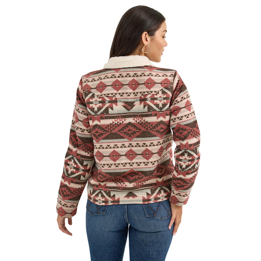 Women's Wrangler Sherpa Lined Jacquard Barn Jacket - Burgundy