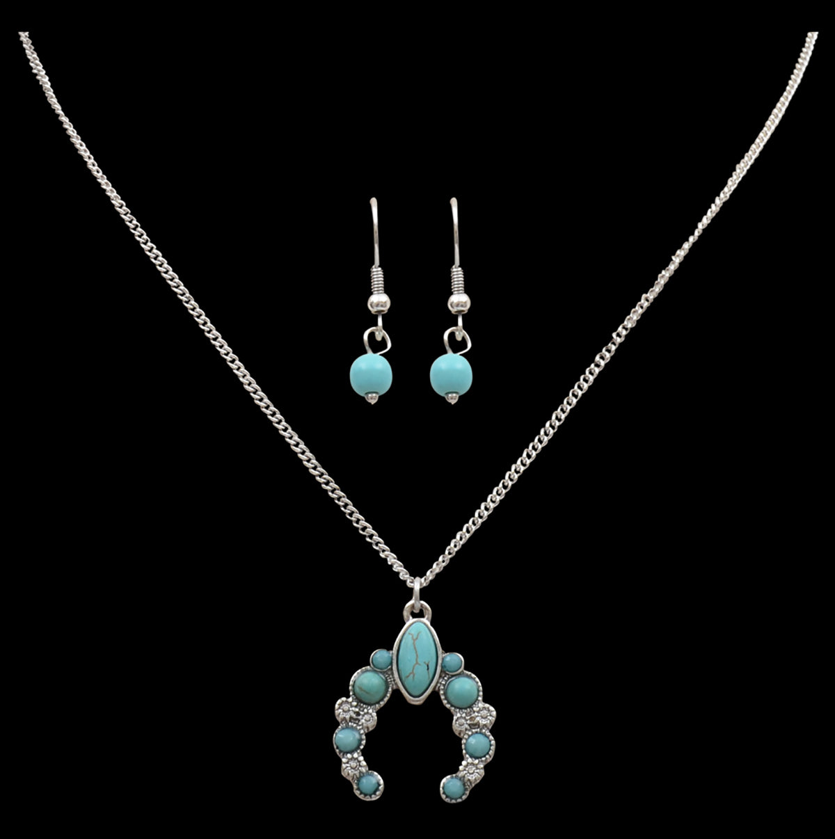 Silver Strike - Juego de 2 herraduras con gemas plateadas y turquesas