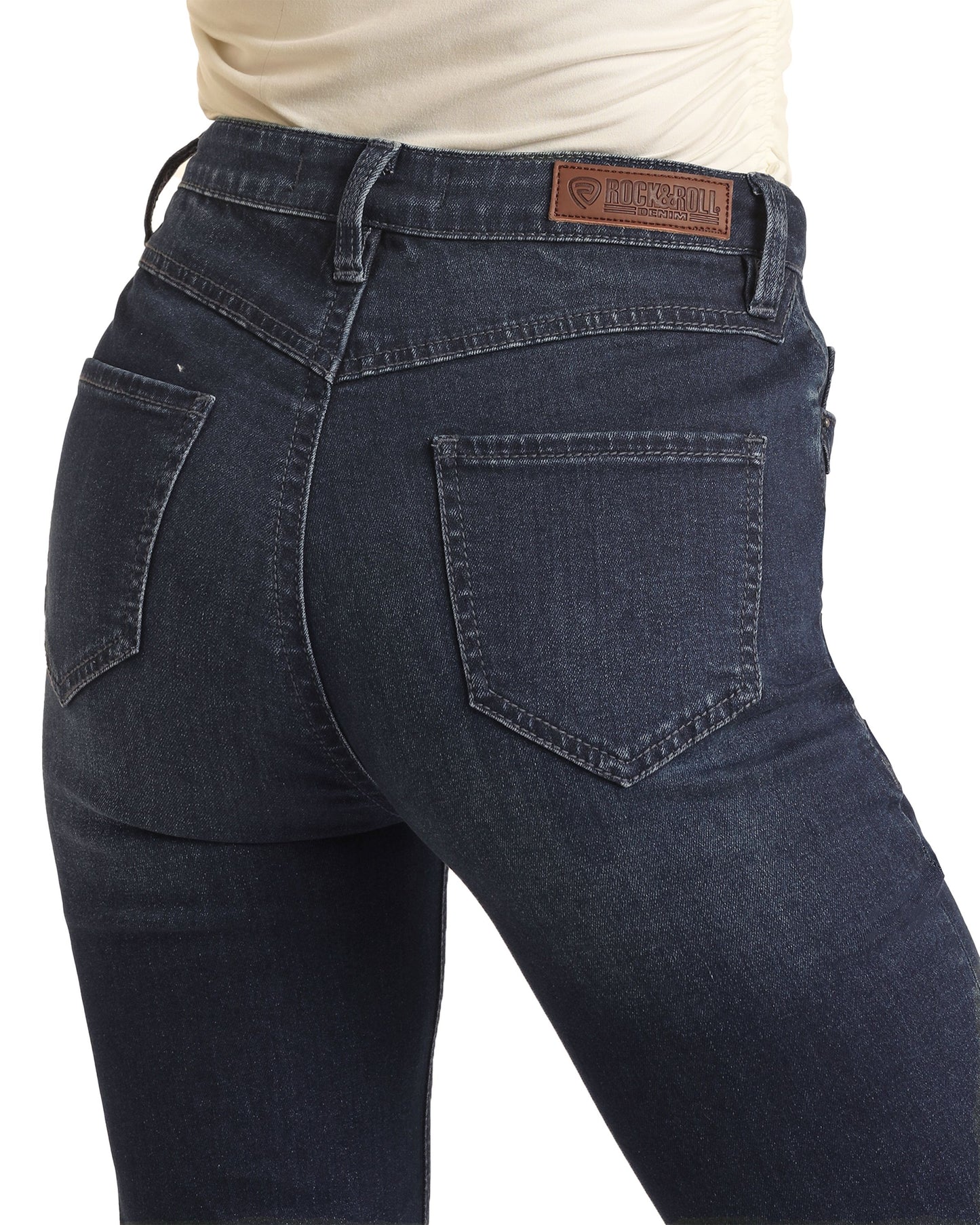 Rock & Roll Denim High Rise Relaxed Fit Trouser Jeans Dark Blue