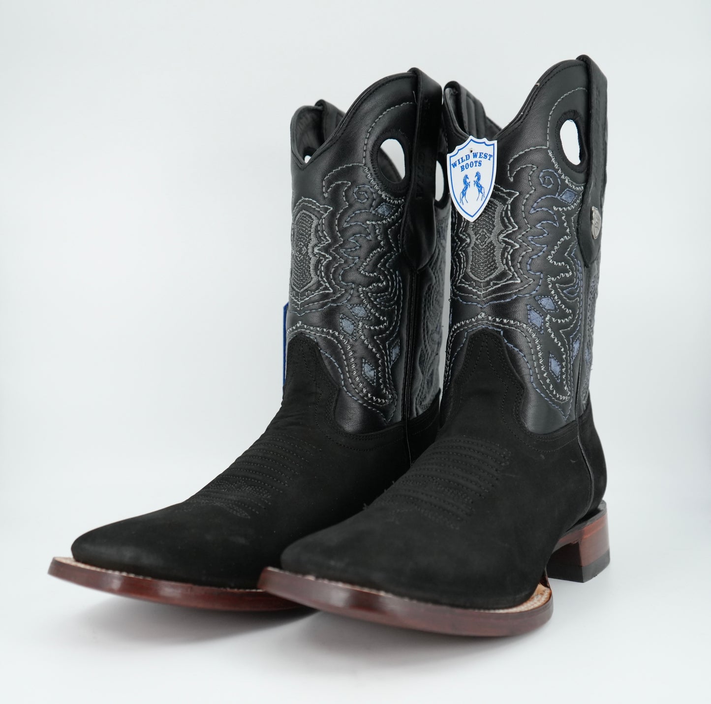 Bota negra con punta cuadrada Nobuk para hombre de Wild West